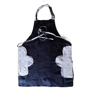 Blk Kitchen Apron w/Gray Fleece Hand Wipes, 2 Pockets, Adj Neck Strap, Waist Tie